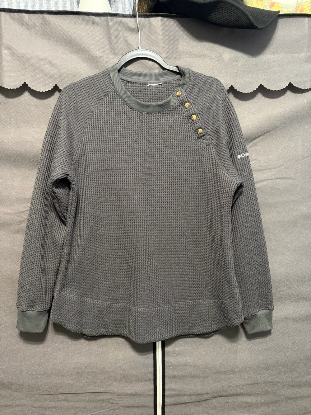 Gray Columbia Long-Sleeved Waffle-Knit Top